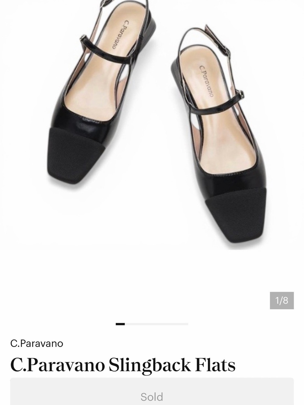 C Paravano new in box Square-Toe Slingback Flats with T-Strap